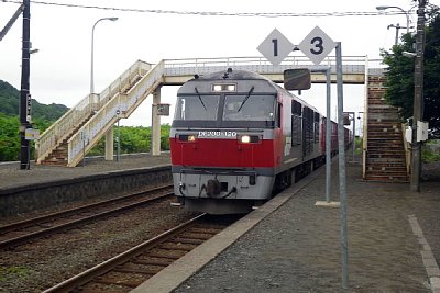 DF200ディーゼル機関車と跨線橋