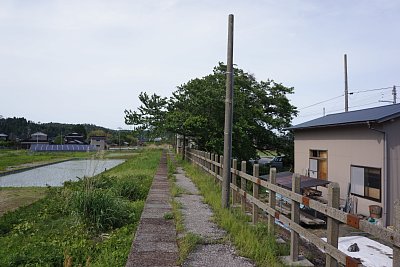 ホームの向こうに太陽光発電所がありました